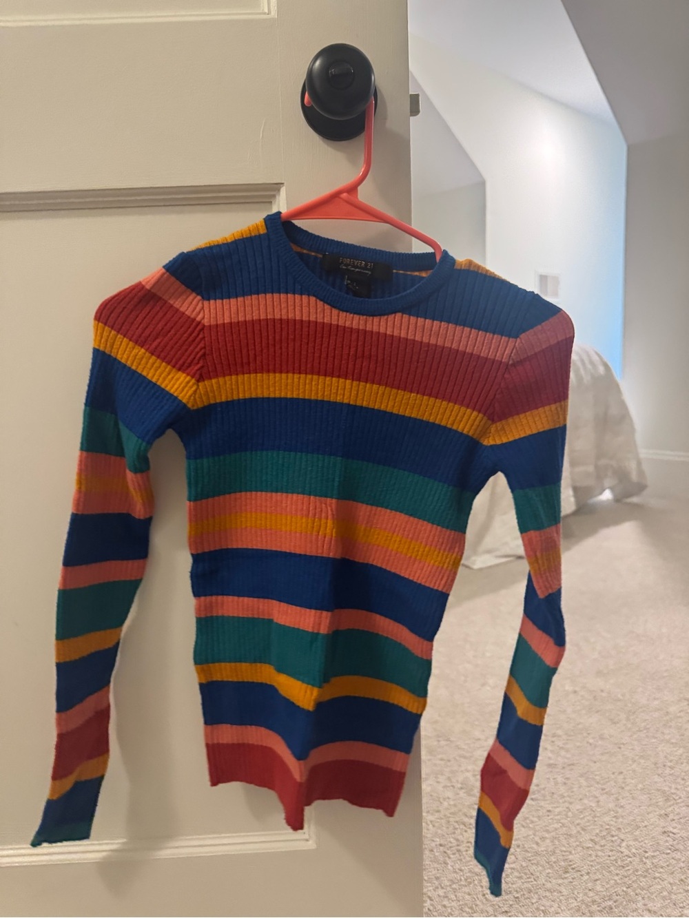 Forever 21 Multicolor Striped Crewneck Sweater - Blue, Green, Yellow, Pink, Red
